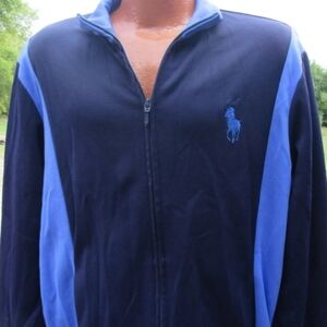 Vtg. Polo Ralph Lauren Men's Large Big Pony Blue Zip Front Pull Over Track Top